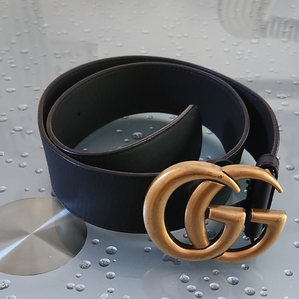 Gucci Black Belt with Gold GG Buckle